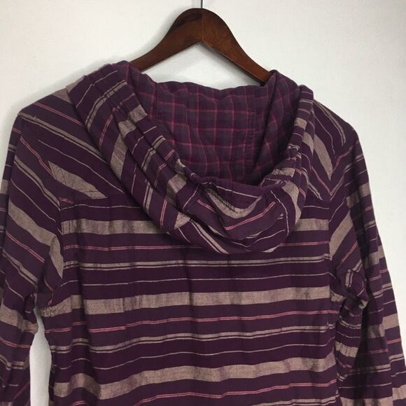 Columbia Striped Hooded Button Down Long Sleeve Shirt Sz S - Picture 8 of 14